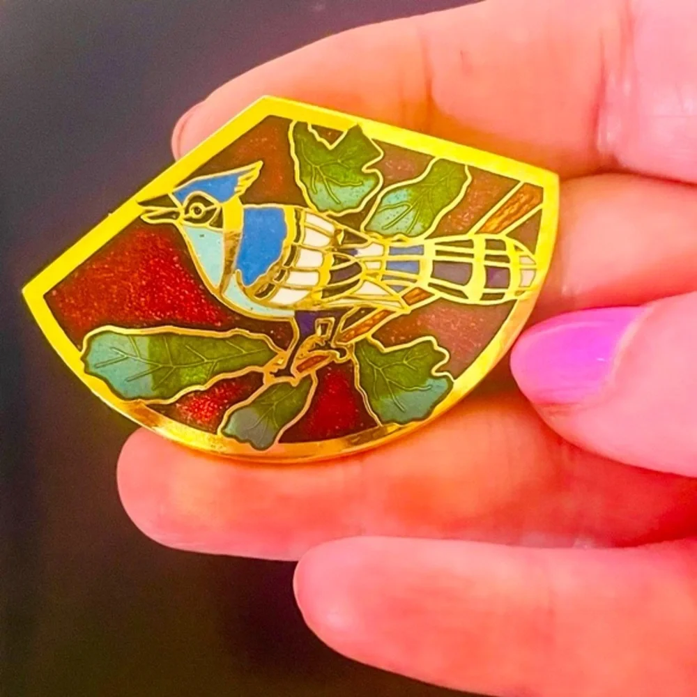 Vintage Cloisonne Blue Jay Bird Brooch Pin. - Picture 2 of 8